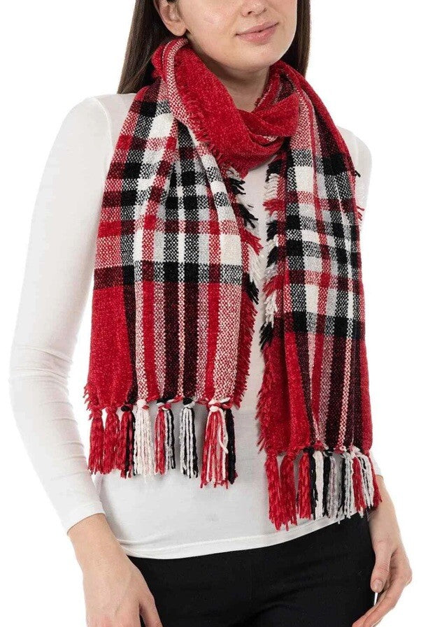 Charter Club Women's Red Chenille Plaid Scarf