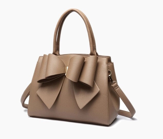 Park Bowtie Satchel Bag Shoulder Top Handle Camel Vegan Leather Detachable Strap