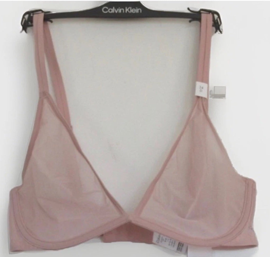 NWT Womens Calvin Klein Blush Sheer Marquisette Unlined Underwire Plunge Bra 34D