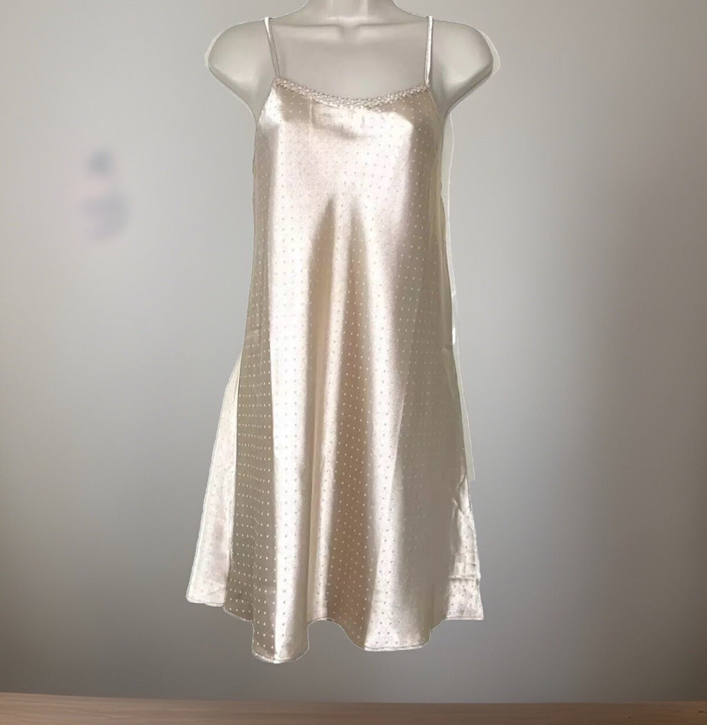 NWT Flora by Flora Nikrooz S Polyester Satin Chemise T91013 Almond $54