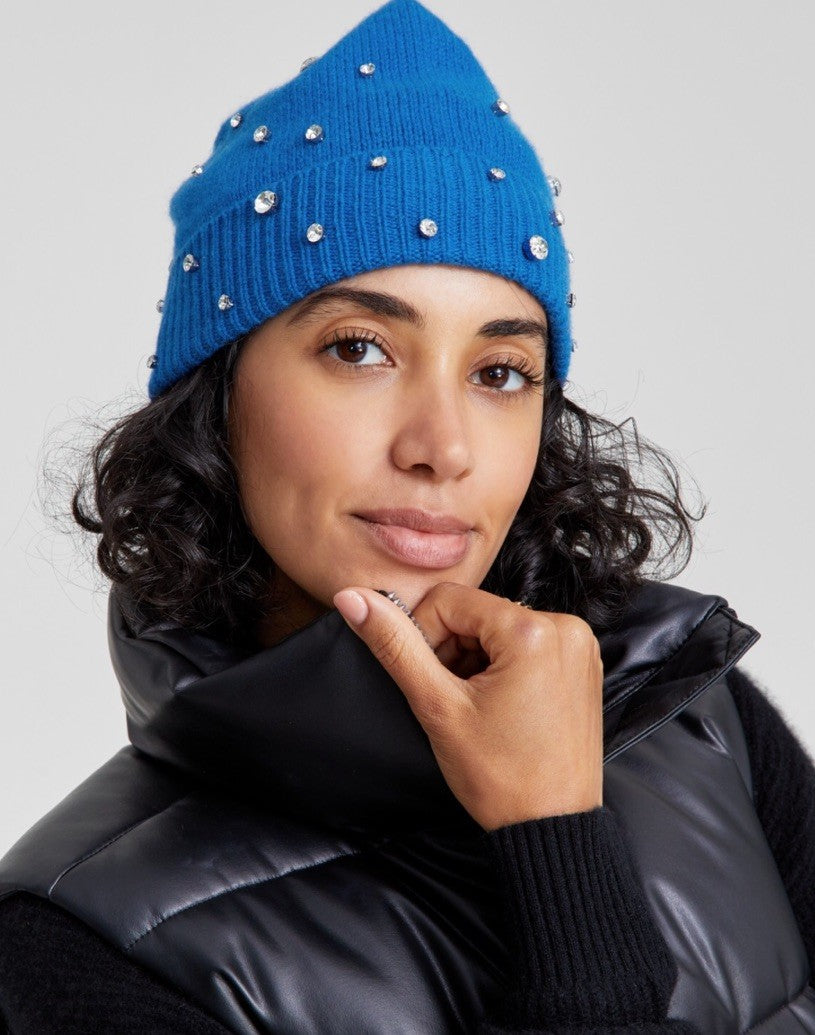 Charter Club Cashmere Embellished Cuffed Beanie, Bright Marine 