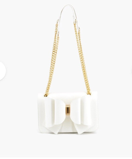 JANE OVERFLAP BOW CROSSBODY BAG WHITE