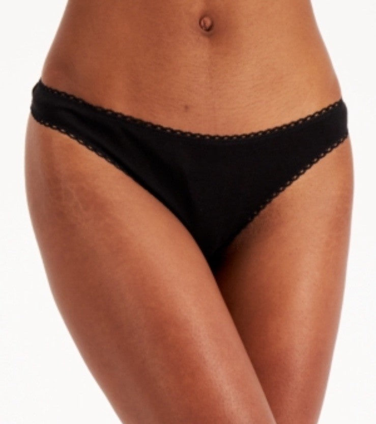 Charter Club Everyday Cotton Women's Lace-Trim Thong Black XL