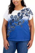 Tommy Hilfiger Womens Ombre Floral Embellished T-Shirt