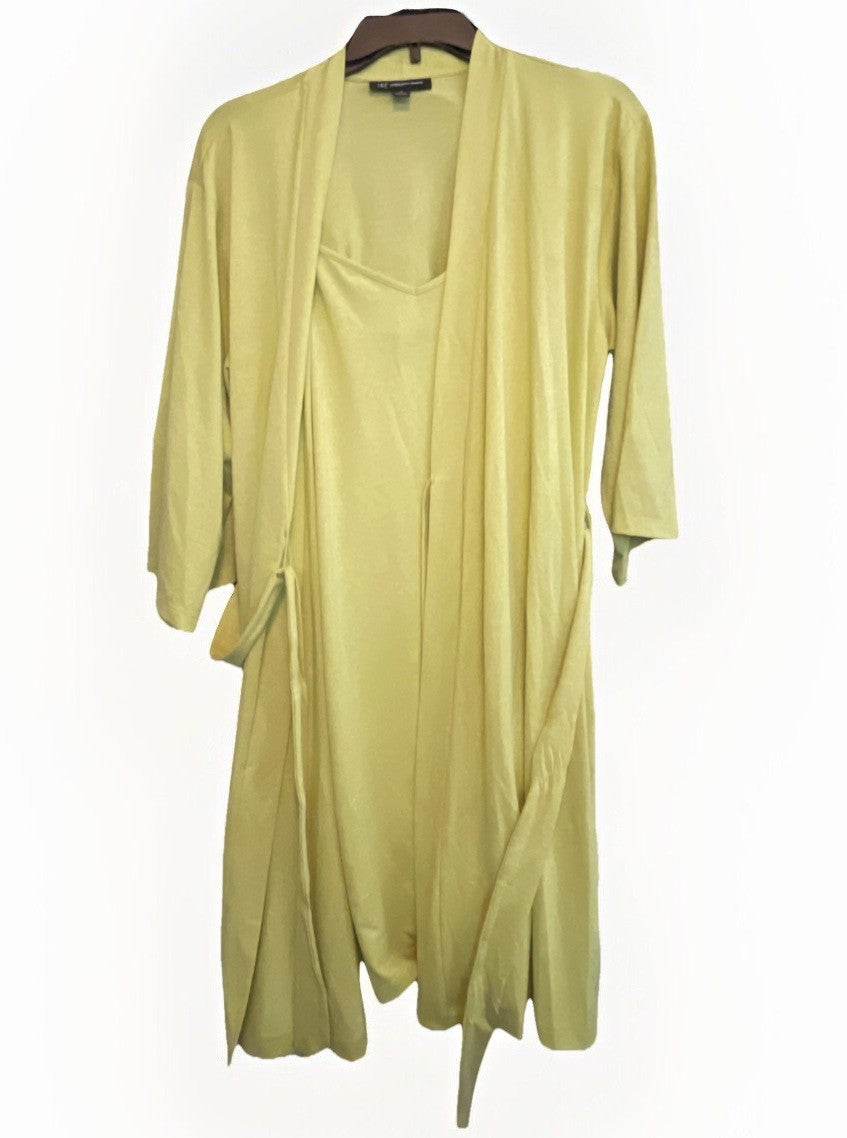 INC International Concepts Women's2-Pc. Sparkle Robe &Chemise Set,Lime Sparkle M