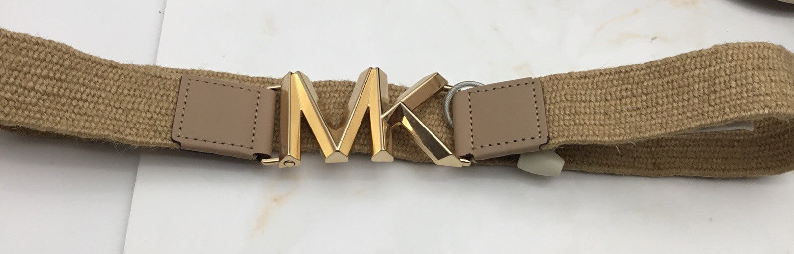 Michael Kors Straw Belt MK Logo Buckle Tan Beige Women's Accessory 