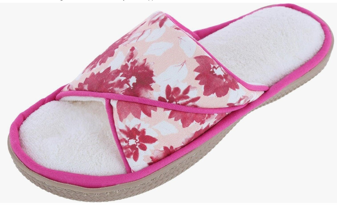 isotoner Womens Organic Cotton Floral Keilly Slide Slippers Medium 7.5/8
