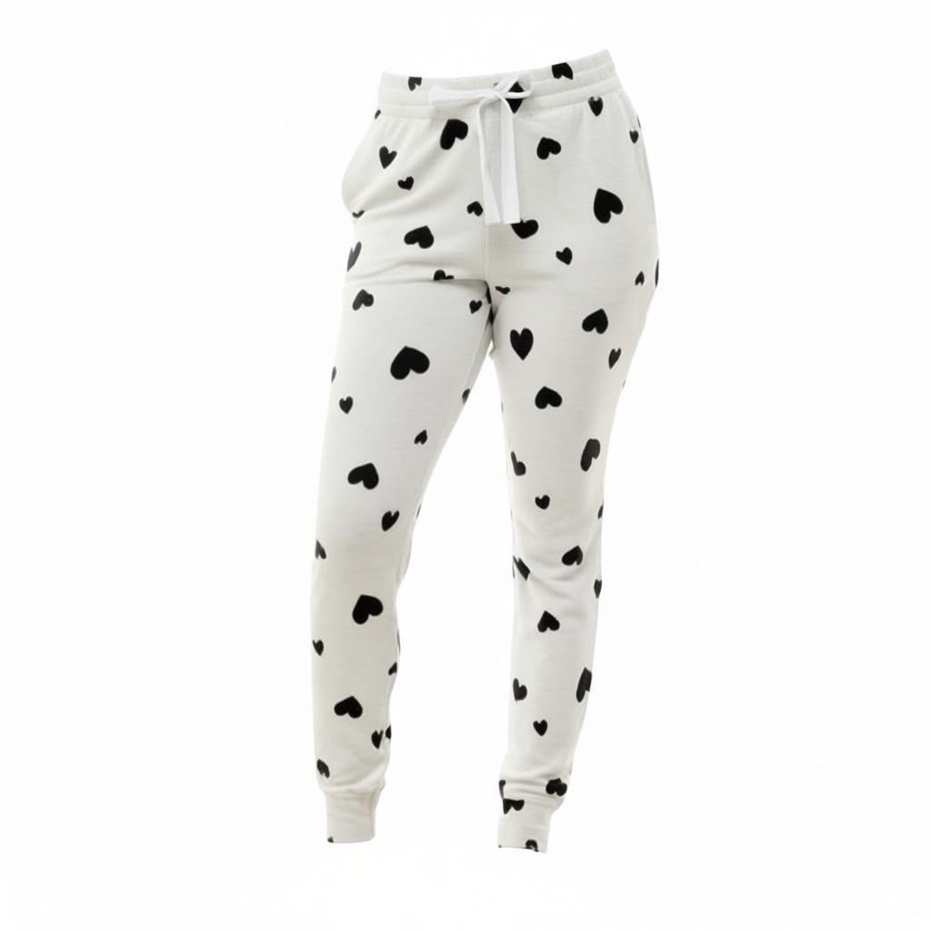 Jaclyn Intimates Fuzzy Luxe Jogger matilda hearts white Size L