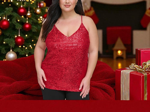 Calvin Klein Womens Red Sequined V Neck Cami Plus Size 2X