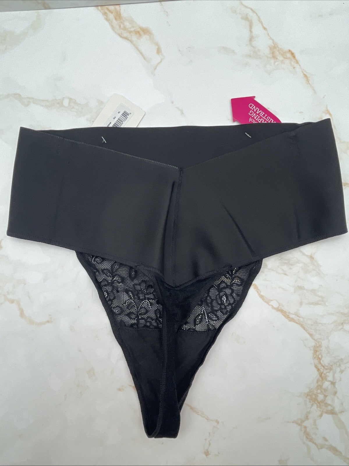 Maidenform Tame Your Tummy Lace Thong Women's Shapewear Underwear  Size XL Black