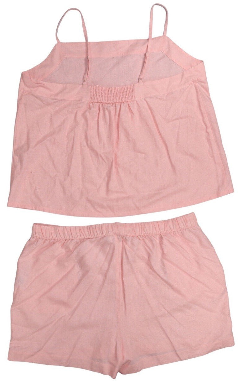 State of Day 2-Piece Linen/Rayon Blend Cami & Shorts Women's L Satin Pink