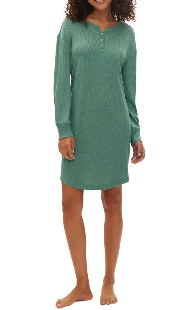 Gap GapBody Women's Henley Dorm Long-Sleeve Sleepshirt - Boggy Green, M