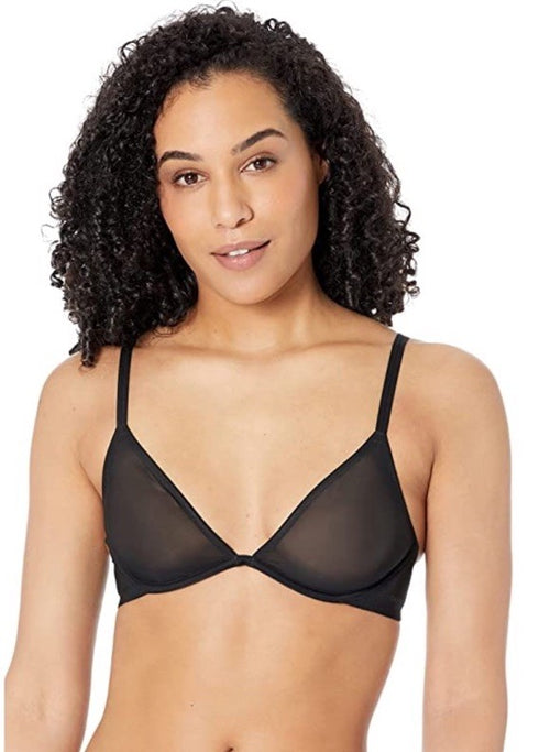 Calvin Klein Women's Sheer Marquisette Unlined Plunge Bra QF6727 Black 34B