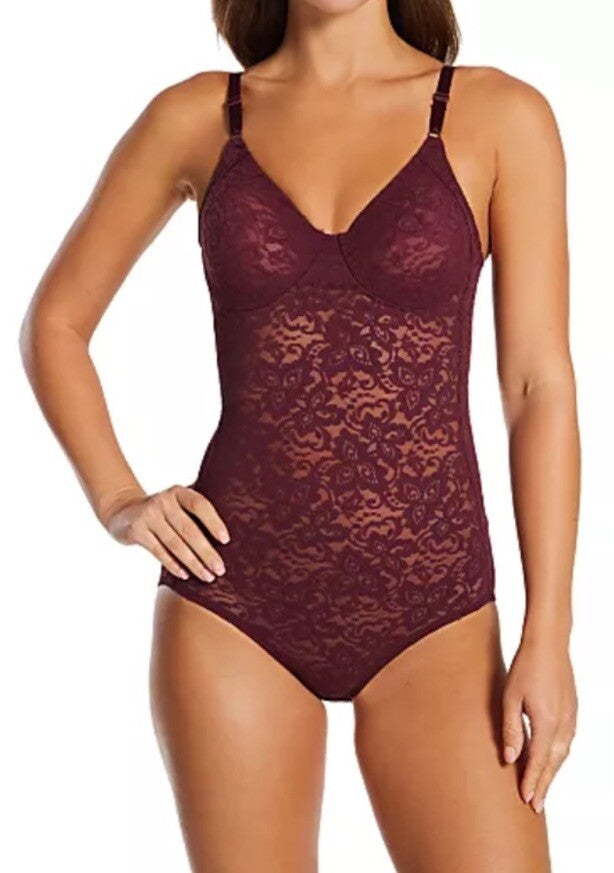 MAIDENFORM Built in Bra Lace FIRM Control Bodybriefer Body Shaper Red Women 36DD