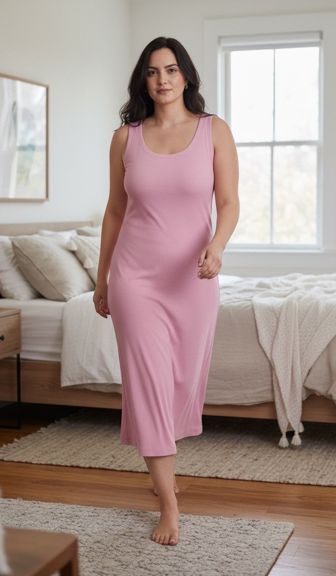 State of Day Women's Ribbed Modal Blend Tank Nightgown Mauve Orchid Medium  NWT
