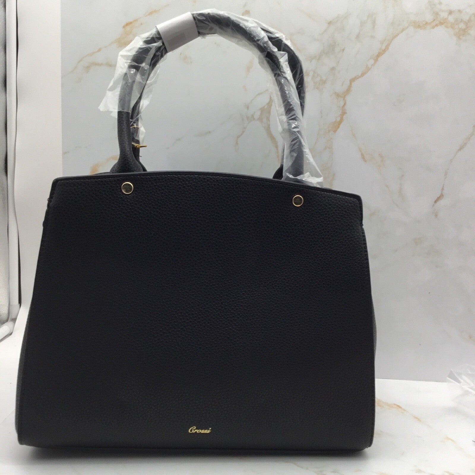 LIKE DREAMS Women's Double Bow Satchel Black And Gold Medium 