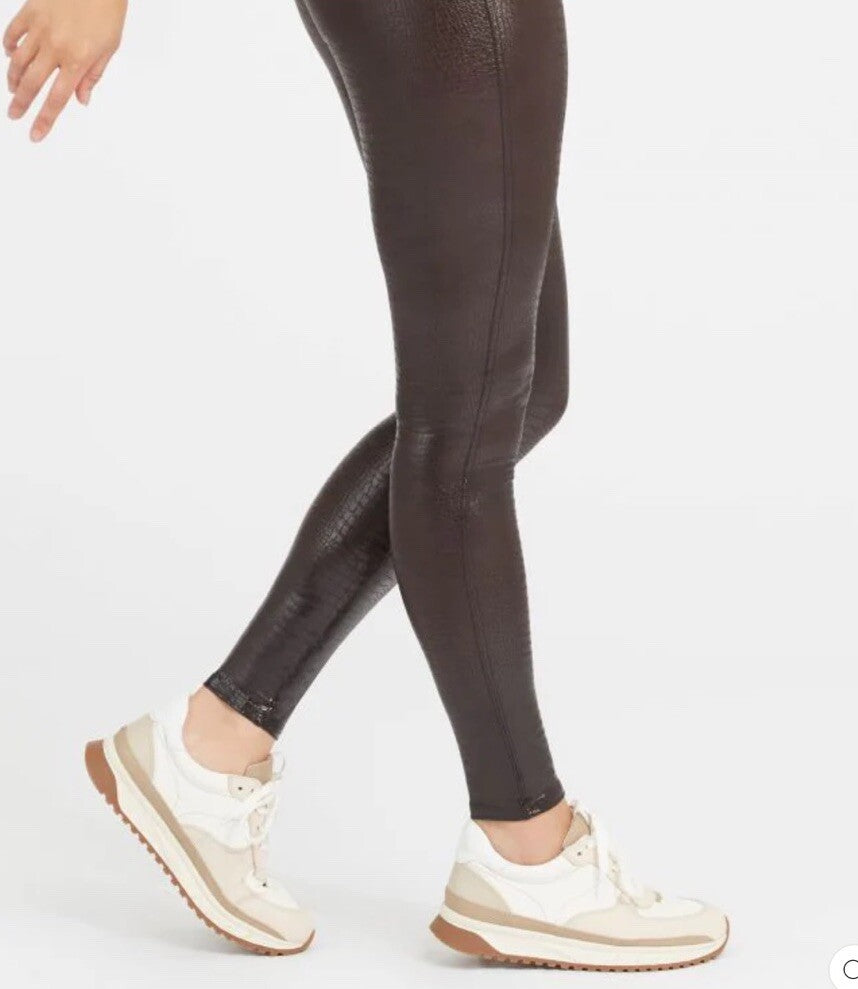 Spanx Faux Leather Croc Leggings Women's Size XL Brown