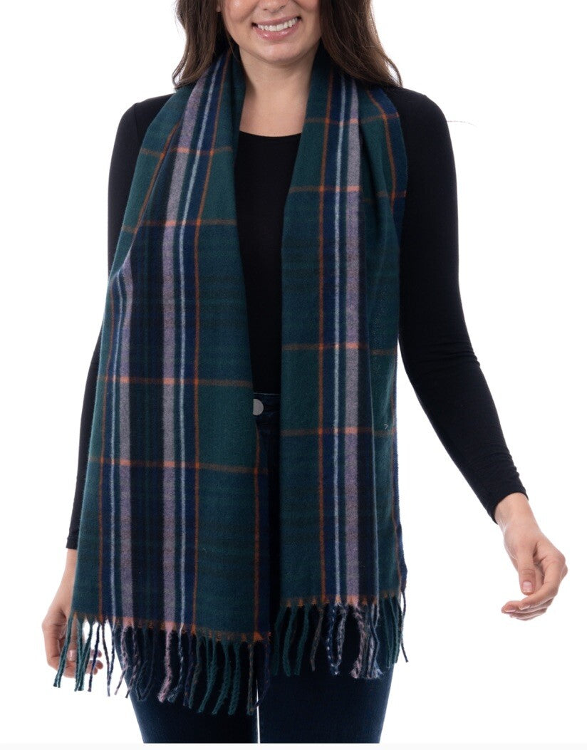 NEW Style&Co. Green Plaid Fringe Soft Scarf Rectangle Winter Tartan Holiday NWT