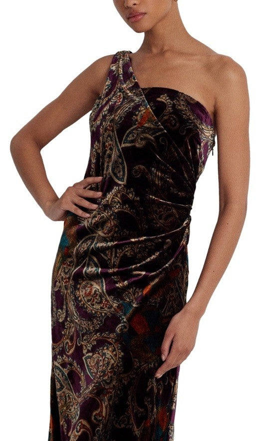 Lauren Ralph Lauren Women's One-Shoulder Velvet Dress Orange 2
