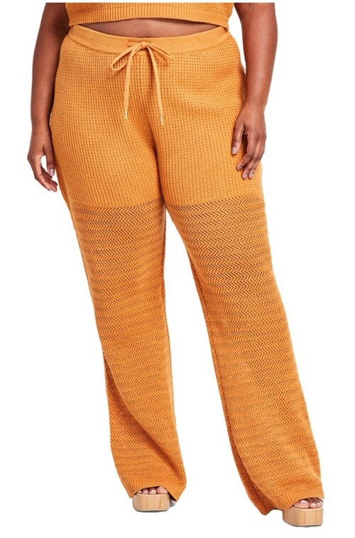 Nina Parker Women's Brown Plus Open Stitch High Rise Flared Pants Size 3X
