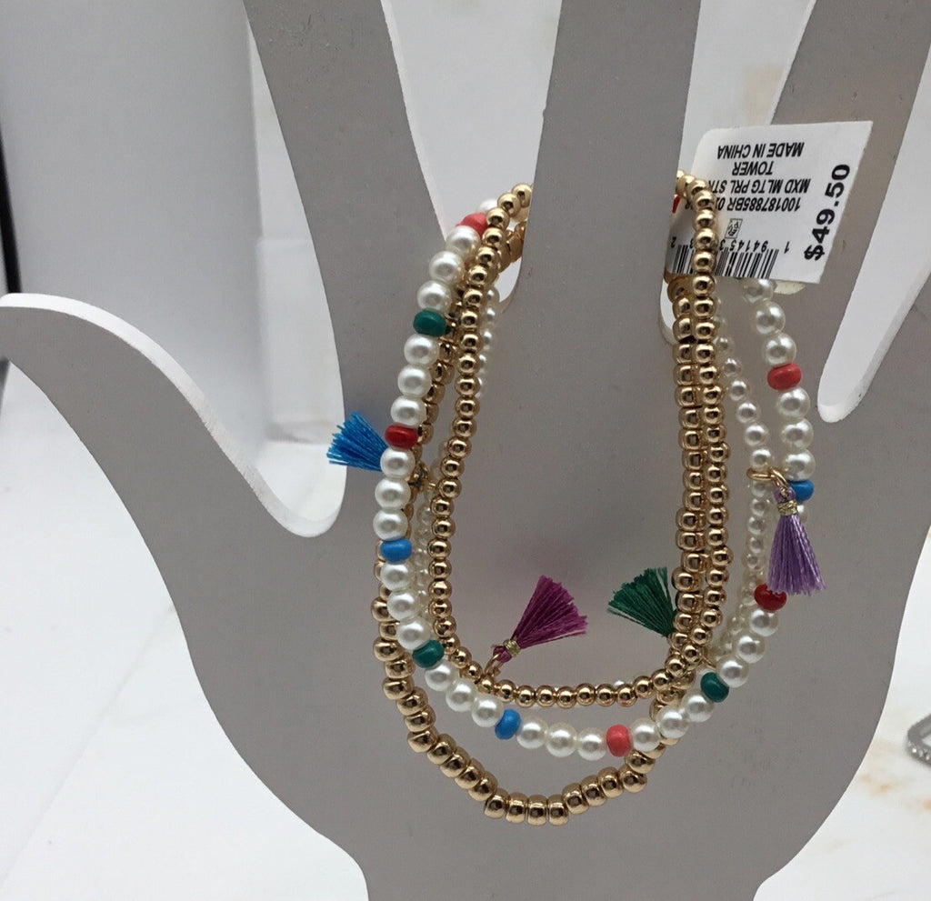 On 34th 4-Pc. Set Bead, Imitation Pearl & Tassel Stretch Bracelets