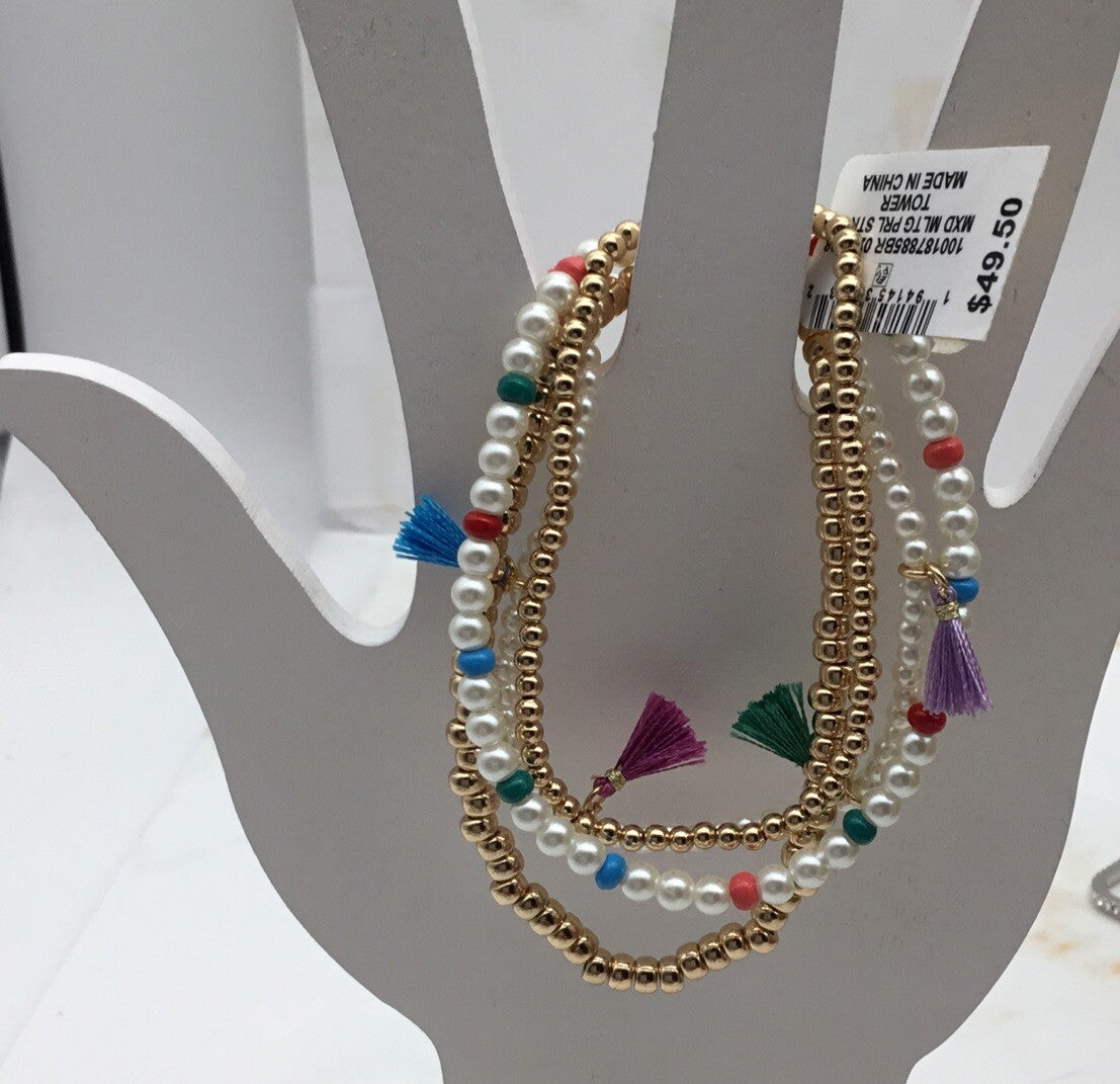 On 34th 4-Pc. Set Bead, Imitation Pearl & Tassel Stretch Bracelets