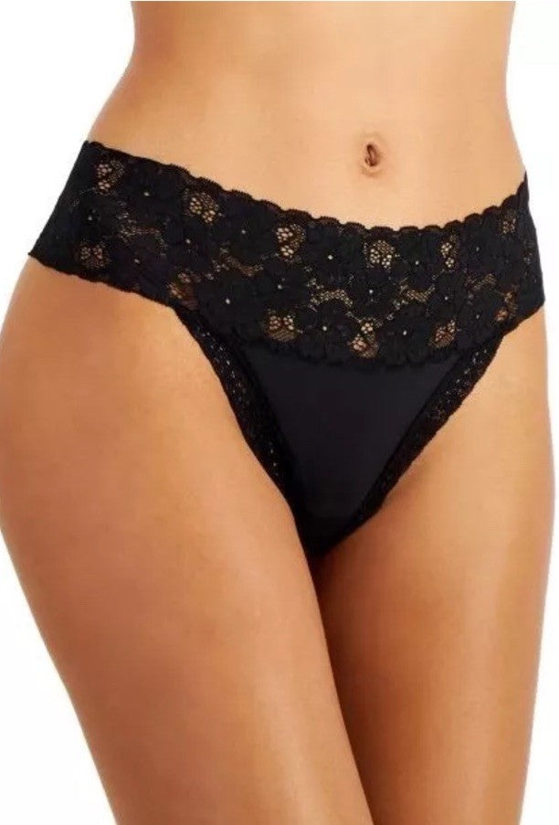 Jenni Intimates Lace-Trim & Leopard Lace Thong Underwear - Size L