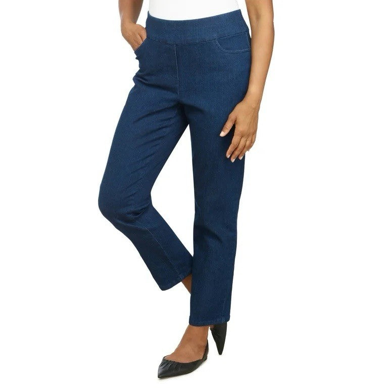Alfred Dunner Petite Pants Womens Denim Stretch Straight Leg Pockets Casual  10P