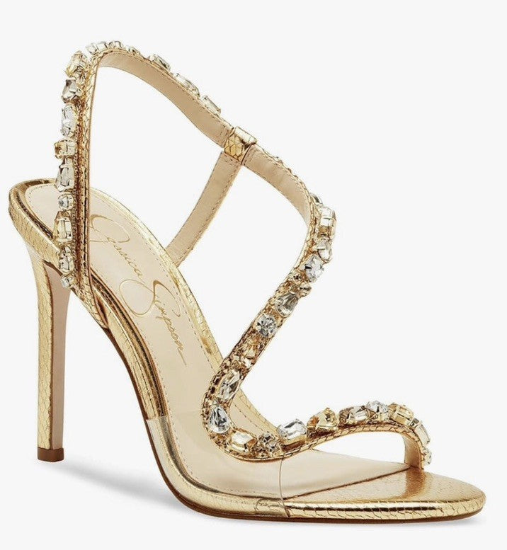 Jessica Simpson Women's Jaycin Embellished Heeled Sandal 7M Gold/Clear