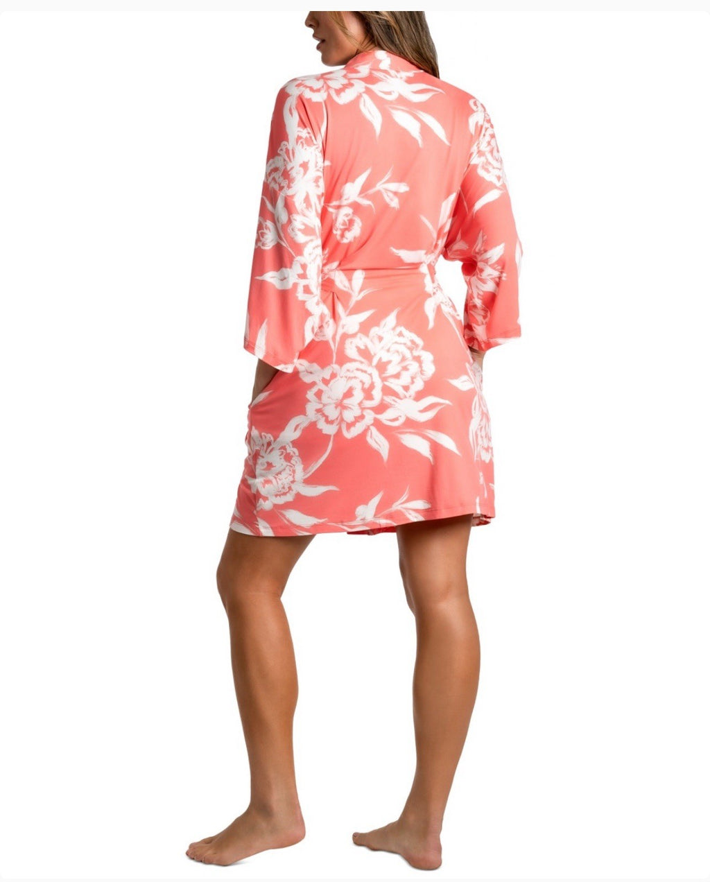 Linea Donatella Tropical Floral Print w/Pockets & Belt Womens Short Robe Size S