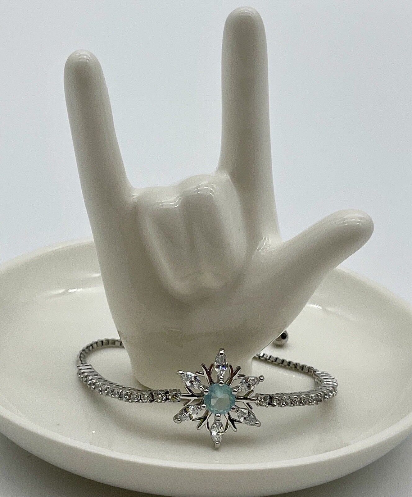 Bracelet Aquamarine Snowflake Slider Sterling Silver Cubic $125