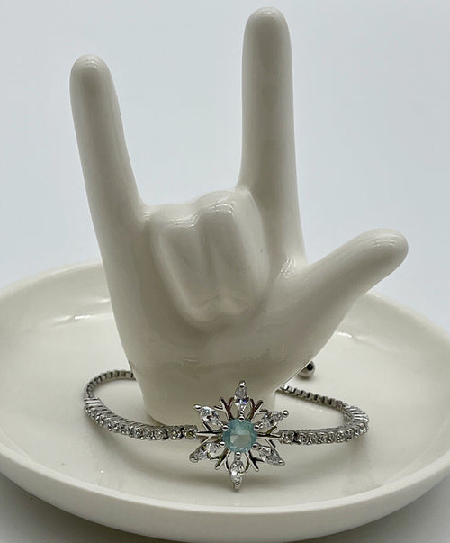 Bracelet Aquamarine Snowflake Slider Sterling Silver Cubic $125