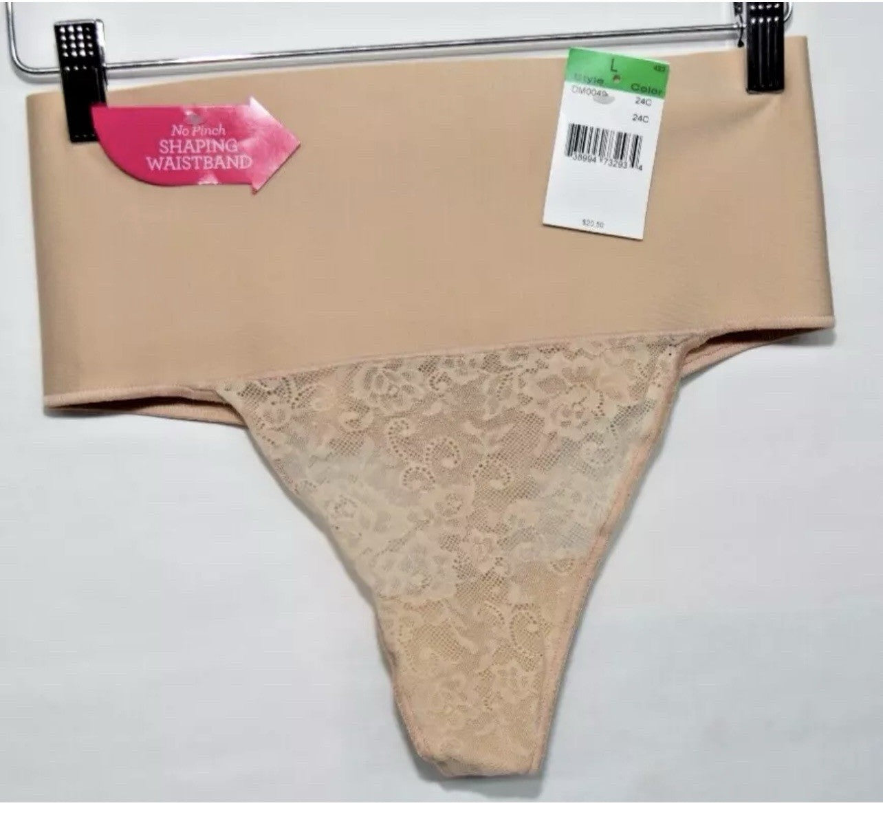 NWT Maidenform Tame Tummy Smoothing Waist Lace Thong Shapewear L Beige Size L