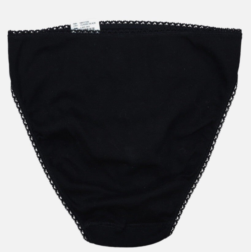 CHARTER CLUB Everyday Cotton High Cut Brief Underwear Lace Trim Black Medium NEW