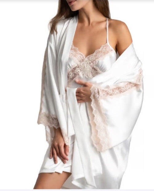 Linea Donatella Women's S/M Brides Blush Satin Robe Ivory BSH030