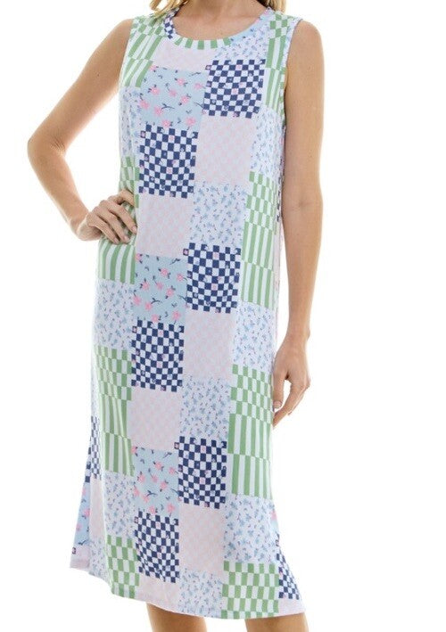 Roudelain Women's Printed Sleeveless Nightgown - Ditsy Check-Large