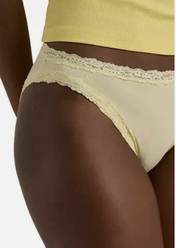 Lauren Ralph Lauren Womens Cotton & Lace  Bikini Brief  XXLLemon Chiffon