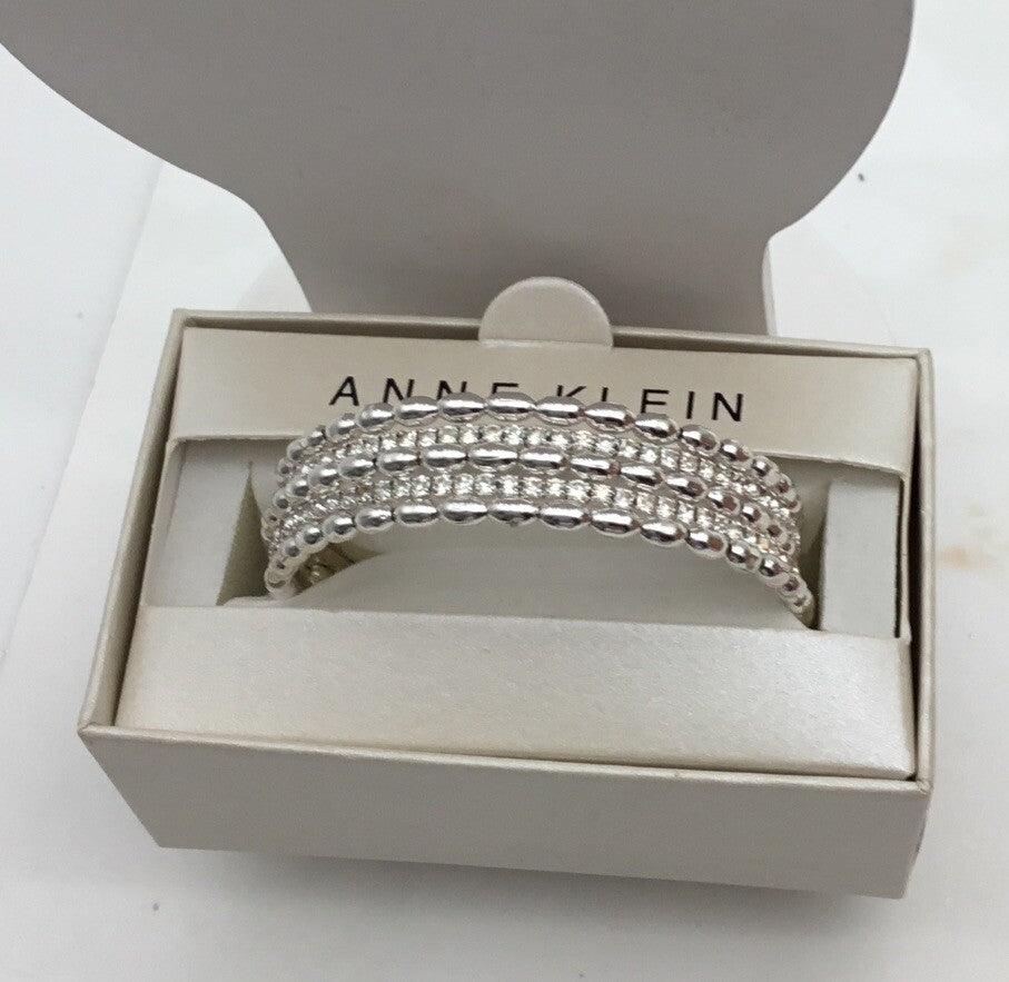 Anne Klein Silver-Tone Crystal Watch Band Cuff Bracelet