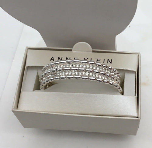 Anne Klein Silver-Tone Crystal Watch Band Cuff Bracelet