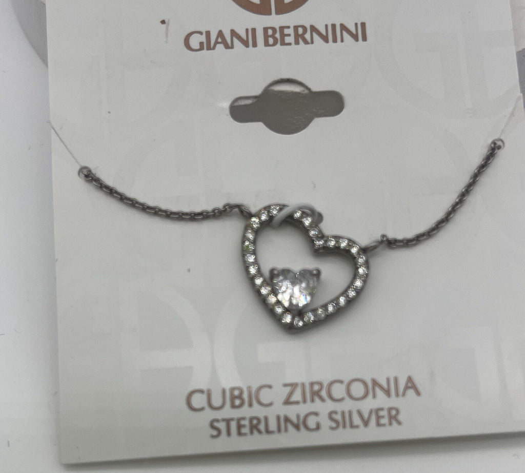 NWT  Giani Bernini CZ Sterling Silver Heart Necklace - Stunning