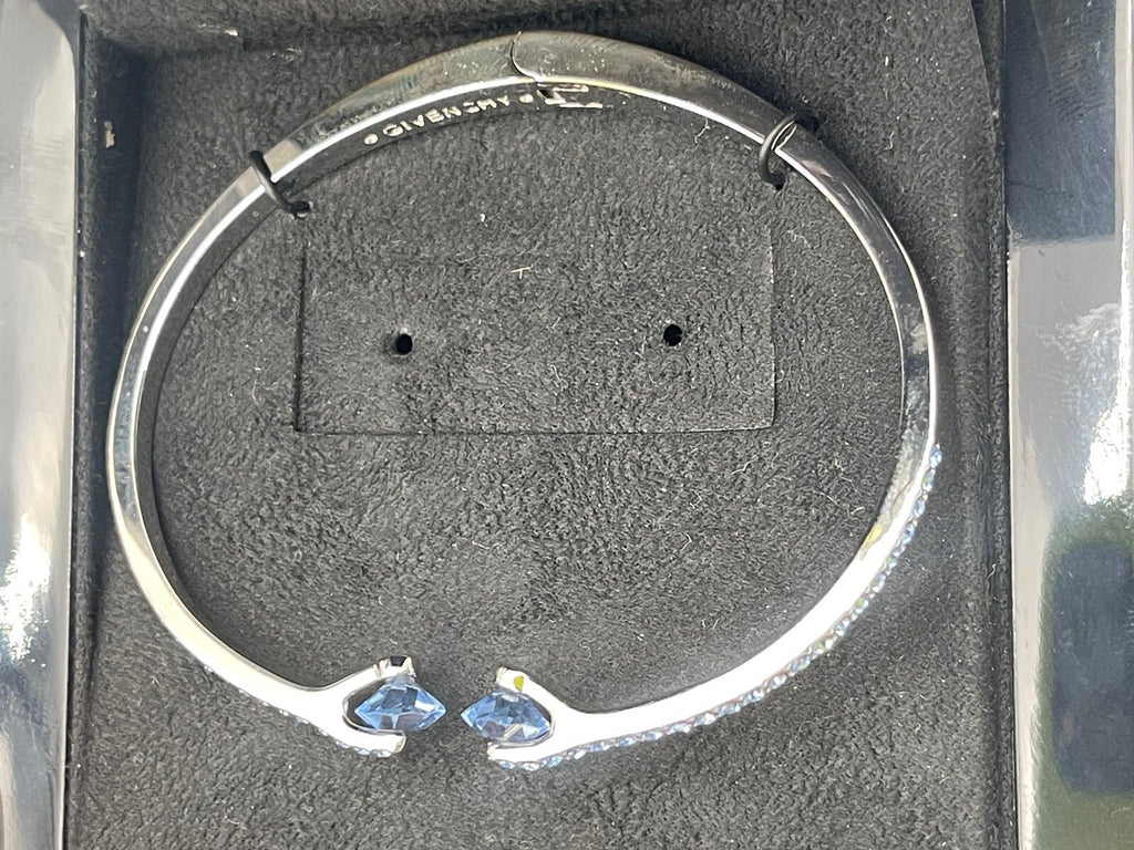 GIVENCHY SILVER TONE BLUE CRYSTALS BANGLE BRACELET 