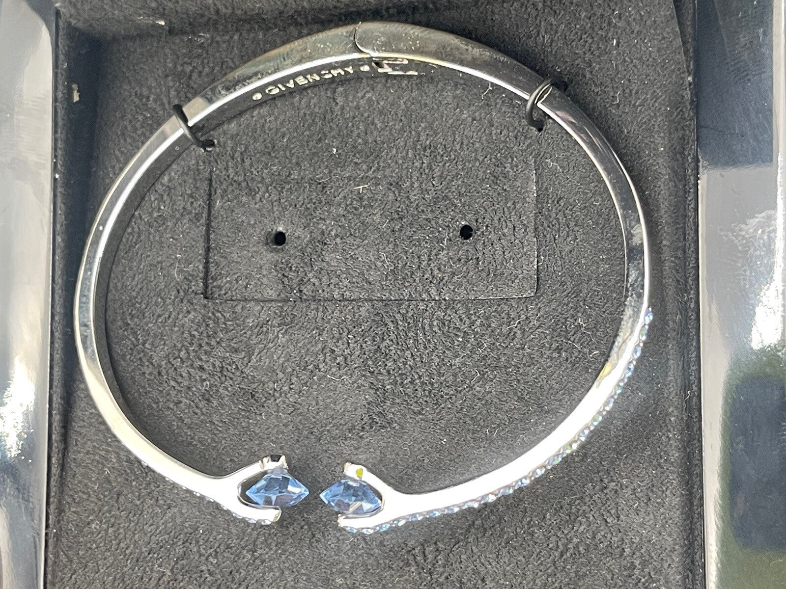 GIVENCHY SILVER TONE BLUE CRYSTALS BANGLE BRACELET 