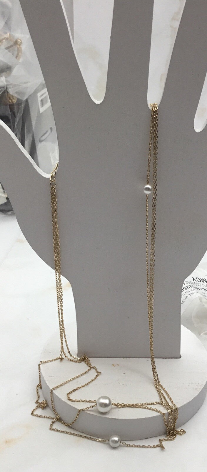 And Now This White Simulated Imitation Pearl Triple Layer Necklace Gold Tone