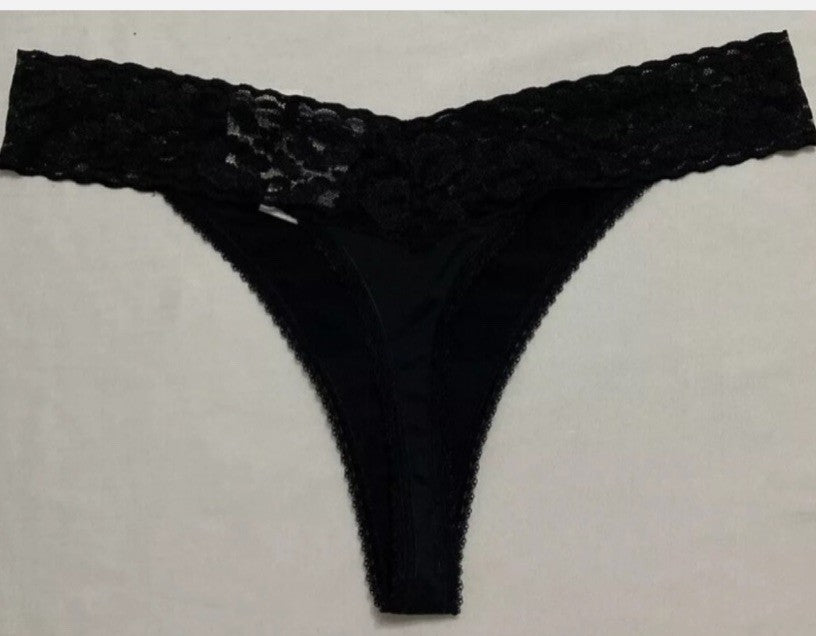 I.N.C. International Concepts Women's Lace-Trim Thong Underwear Deep Black XXL