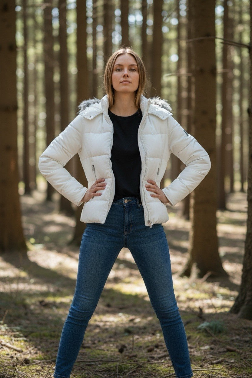 Maralyn & Me Juniors' Faux-Fur-Trim Hooded Puffer Coat Winter White Size M