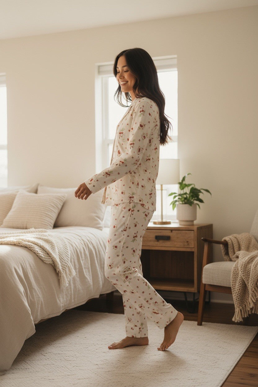 Lauren Ralph Lauren Long Printed Pajama Set Ivory Floral XL