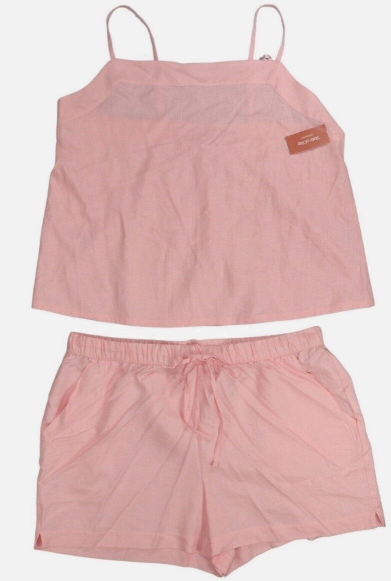 State of Day 2-Piece Linen/Rayon Blend Cami & Shorts Pink Size Large 