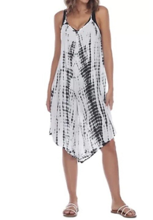 Raviya Tie-Dye Sleeveless Jumpsuit Swim Cover-up, Black Tie Dye, , Medium