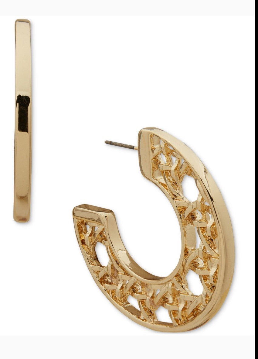 Anne Klein Gold-Tone Medium Lattice C-Hoop Earrings, 1.5"