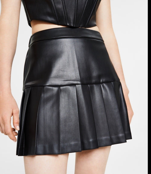 Bar III Women's Faux-Leather Pleated Mini Skirt Deep Black Large 